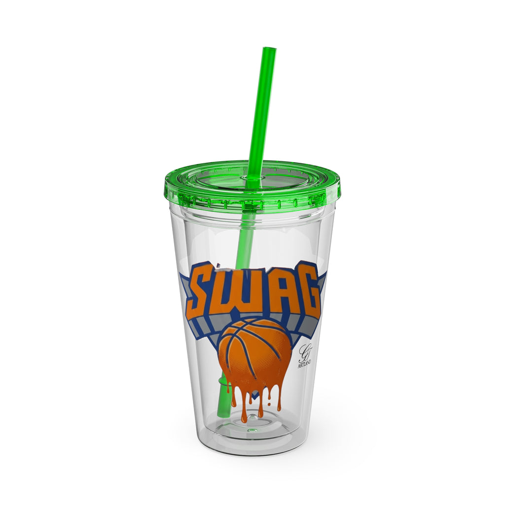 Dripping Basketball SWAG Tumbler | 16oz Clear Cup with Straw by GT Artland