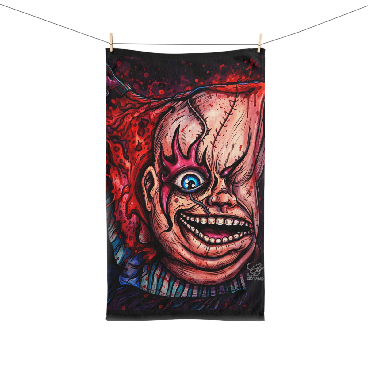 Playtimes Over Horror Scary Doll Designer Hand Towel by GT Artland