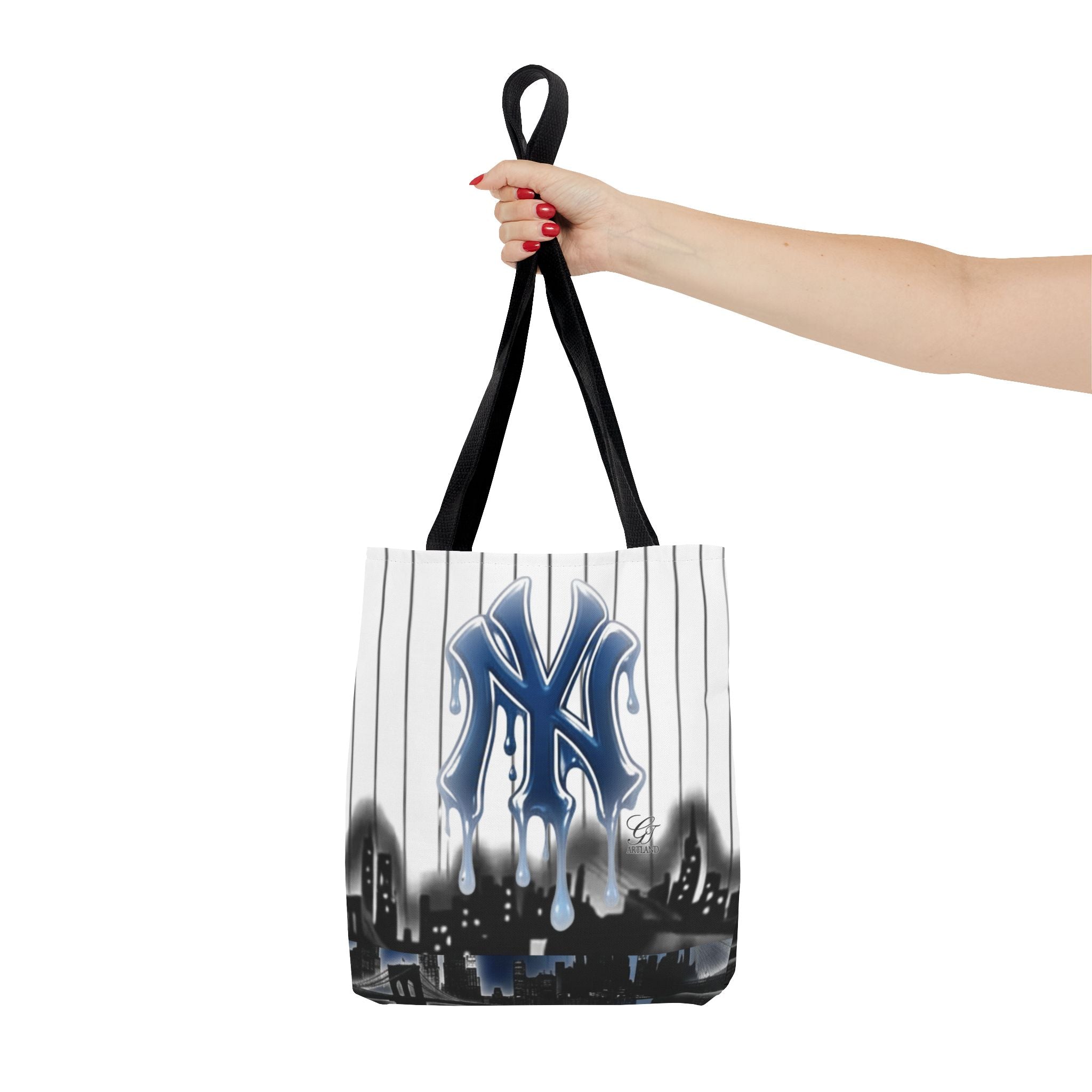 City NYC Drip Personalized Any Name Any Number Tote Bag — Custom Name Pinstripe NYC Design by GT Artland
