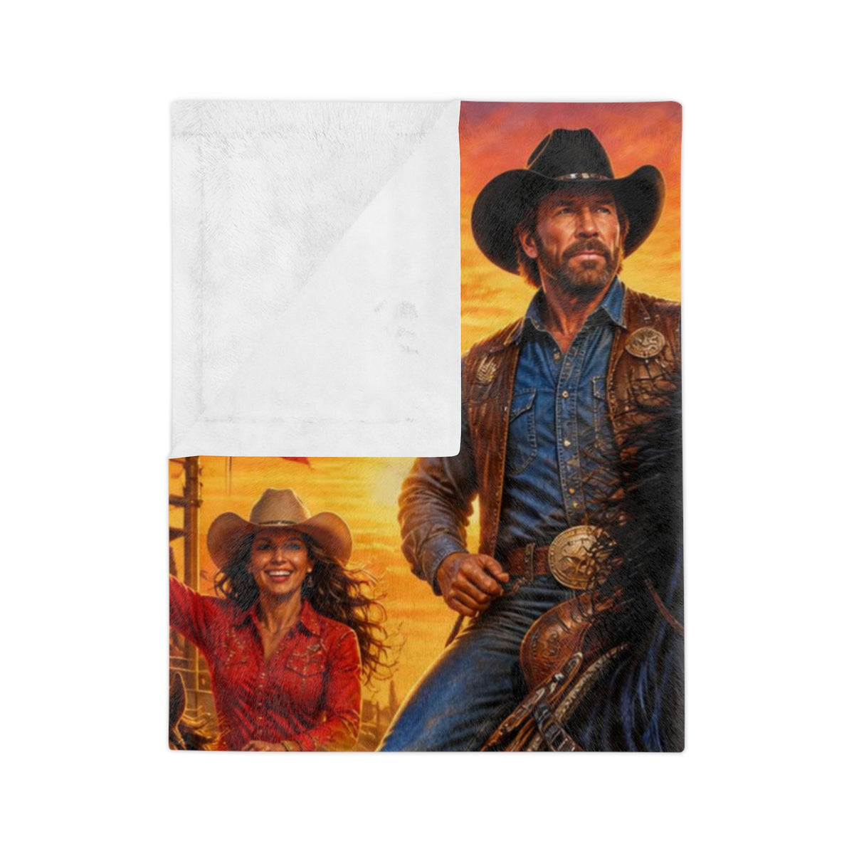 Cowboy Riders Blanket | Western Rodeo Sunset Velveteen Microfiber Blanket