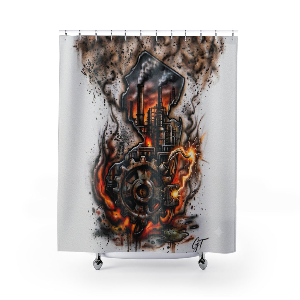 Industrial Factory New Jersey Skyline Shower Curtain | Smokestack Heatwave Urban Art by GT Artland