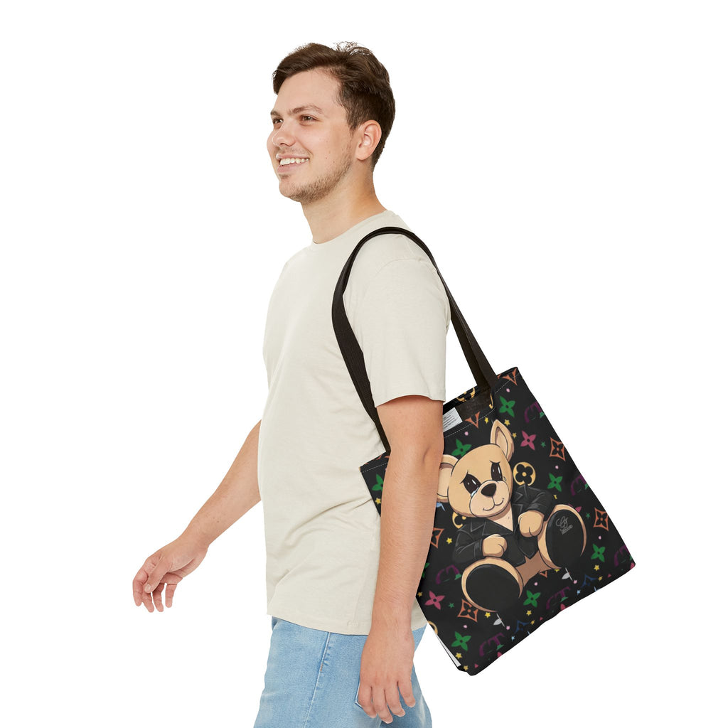 Elite Black Urban Designer Teddy Bear Monogram Tote Bag by GT Artland