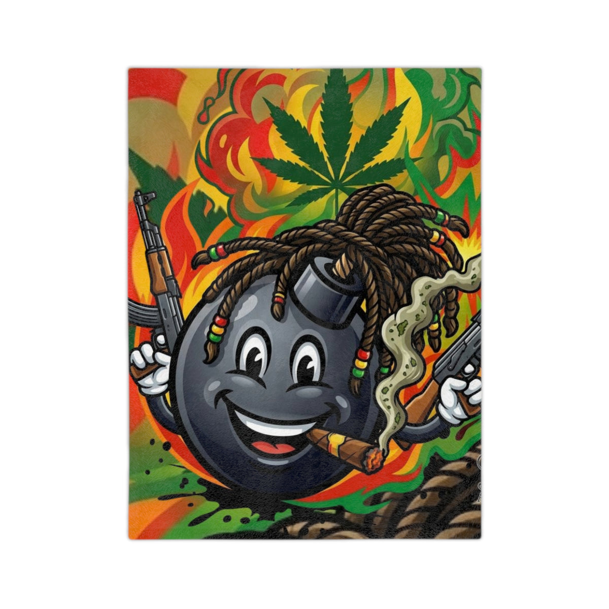 Rasta Grenade Character Velveteen Microfiber Blanket | Cannabis Leaf, Dreadlocks by GT Artland