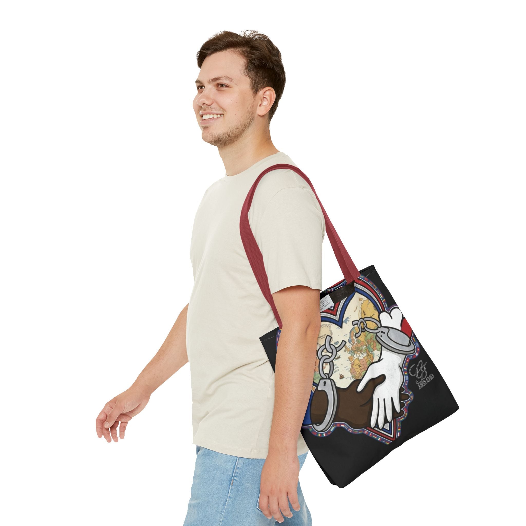 Interracial Unity Heart Handcuffs Tote Bag | All-Over Print by GT Artland