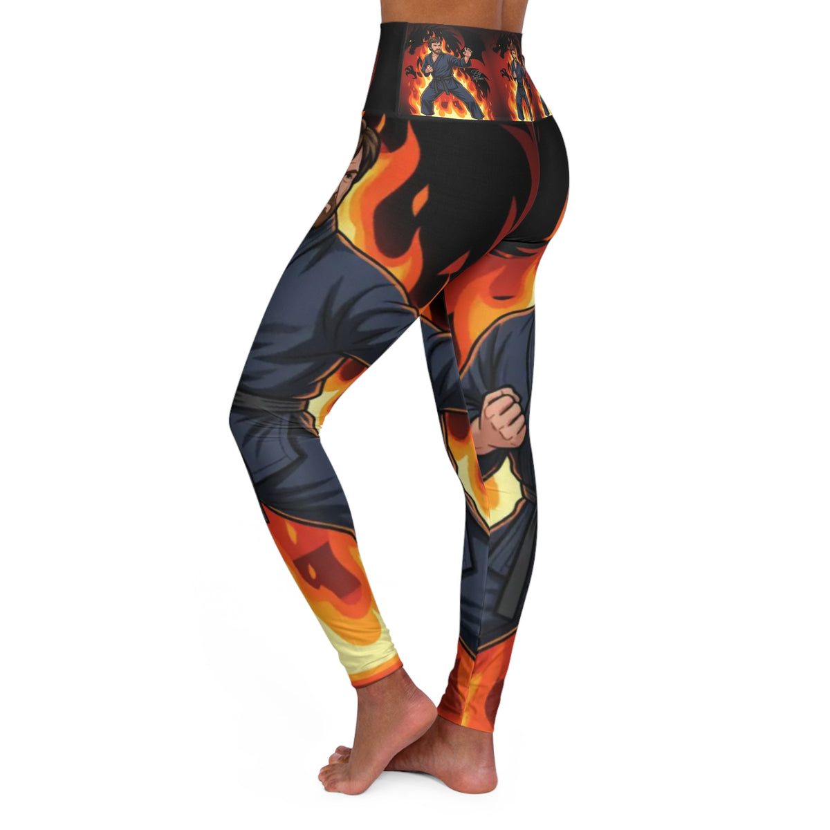 Flaming Karate Chuck Norris Sensei Leggings | High Waisted Yoga Leggings by GT Artland