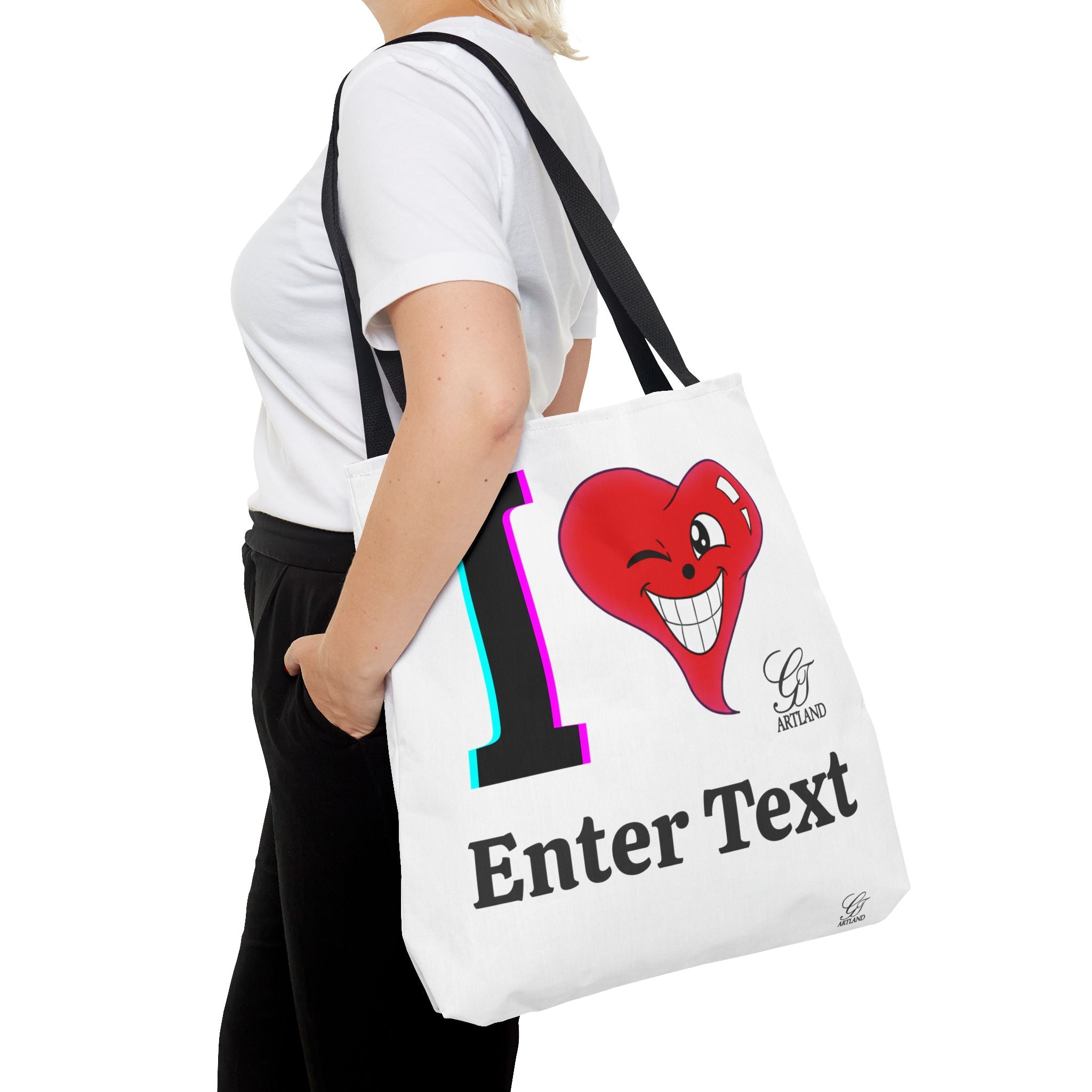 I  Smiley Heart Custom Text Tote Bag — Personalized Valentine Grocery Beach Bag