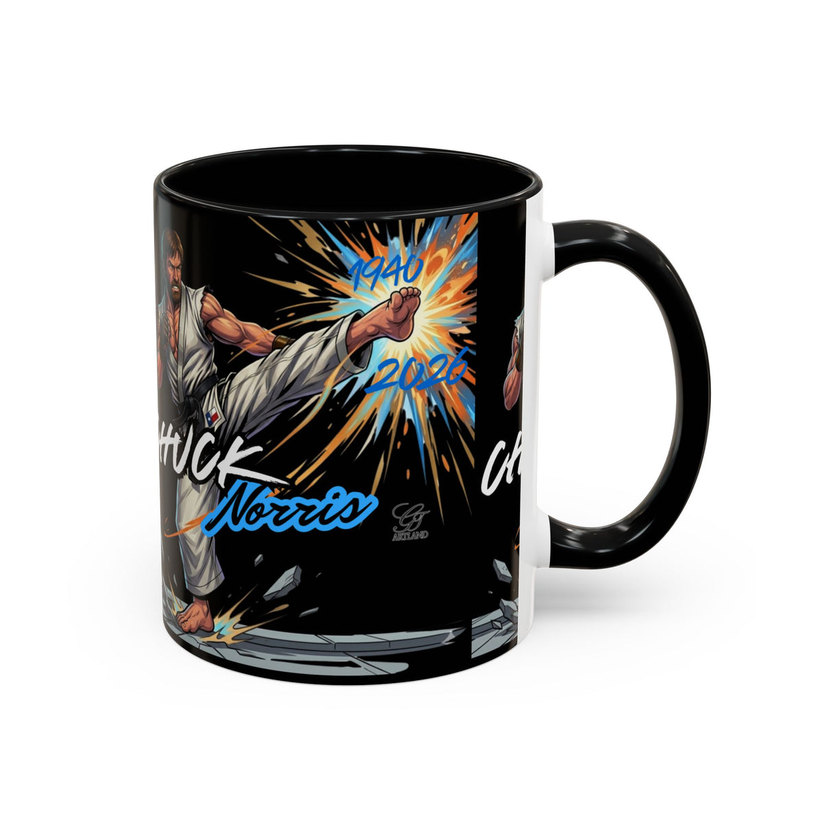 Norris Martial Artist Kick Mug | Black Accent Coffee Cup