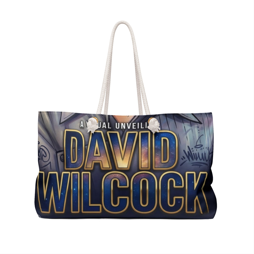 David Wilcock Designer Airbrush Portrait Weekender Bag | Illustrated Face, Bold Name Typography by GT Artland