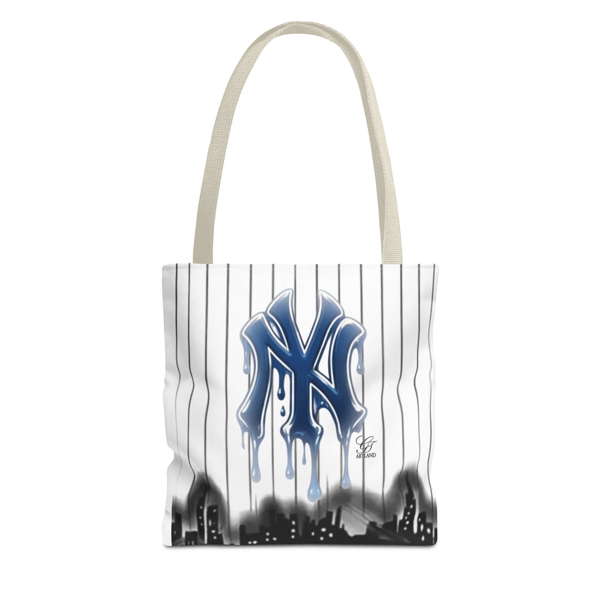Drip NY Fan Gear Logo Pinstripe Tote Bag — Urban Baseball Cityscape by GT Artland