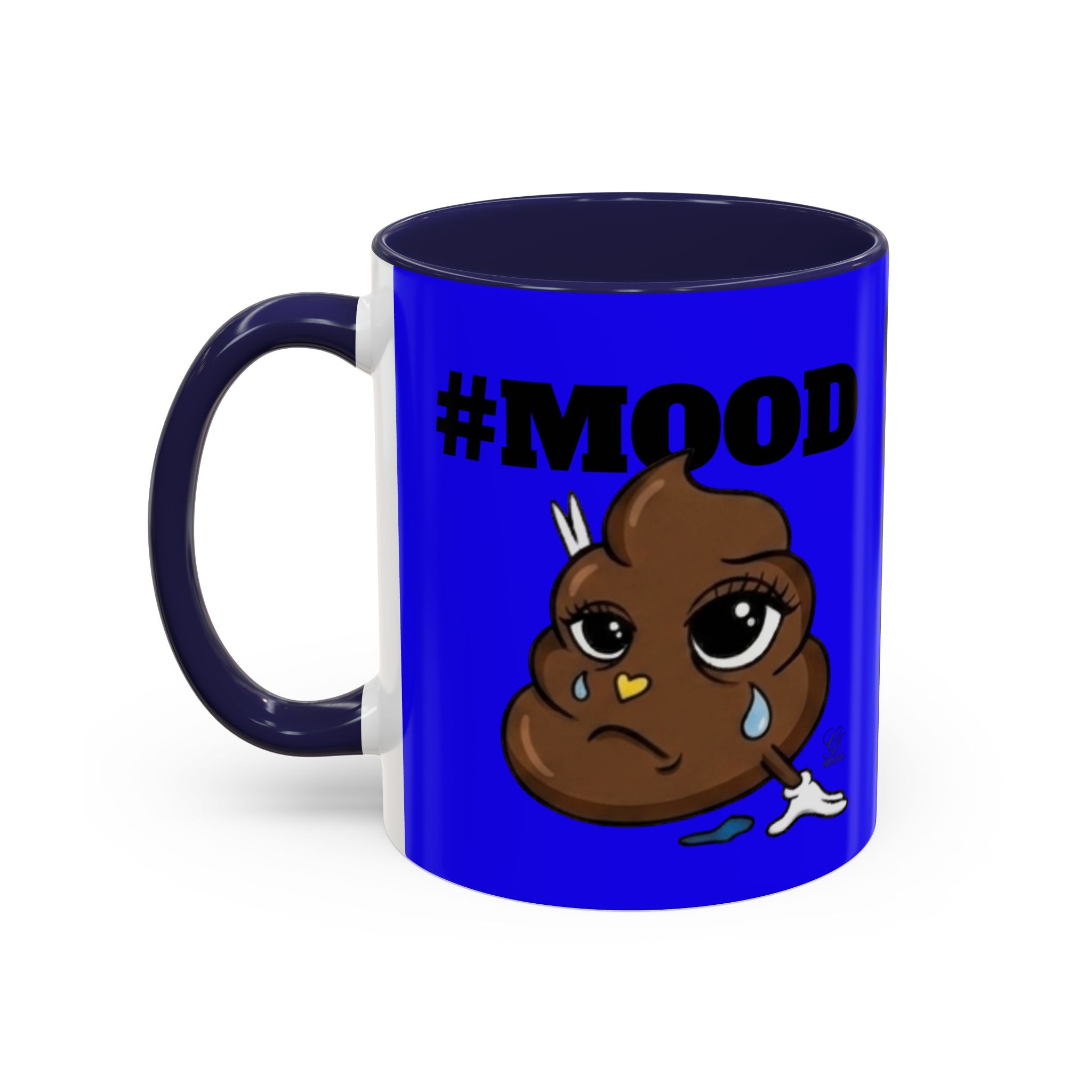 #MOOD Poop Emoji Retro Blue Accent Coffee Mug – Funny Blue 11/15oz Gift by GT Artland