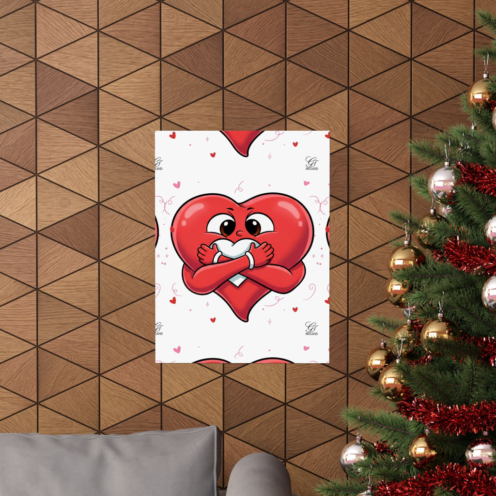 Valentine Hug Heart Matte Poster — Cute Cartoon Heart Embrace Wall Art by GT Artland