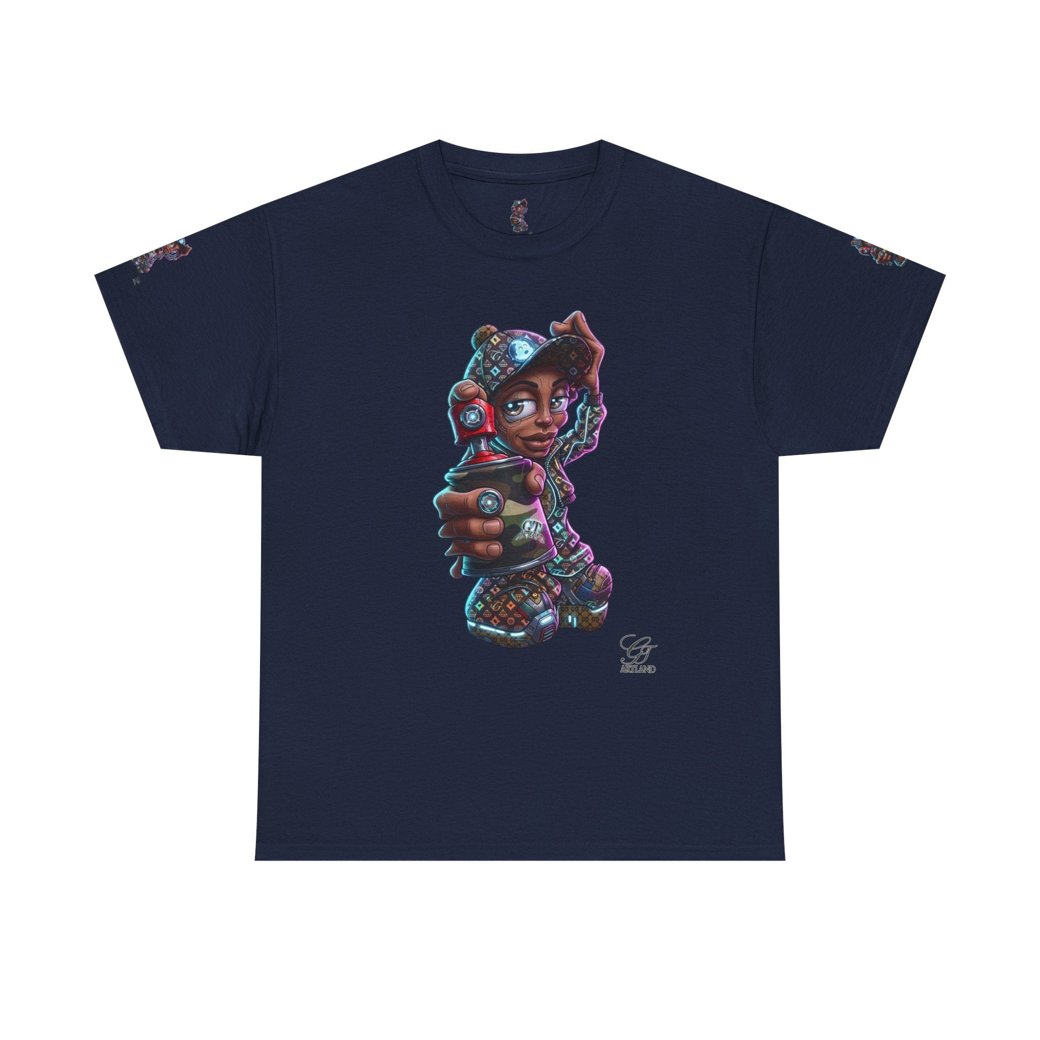 Ebony Futuristic Urban Spray Can Kid Gamer Tee - Cute Streetwear Graphic T-Shirt by GT Artland