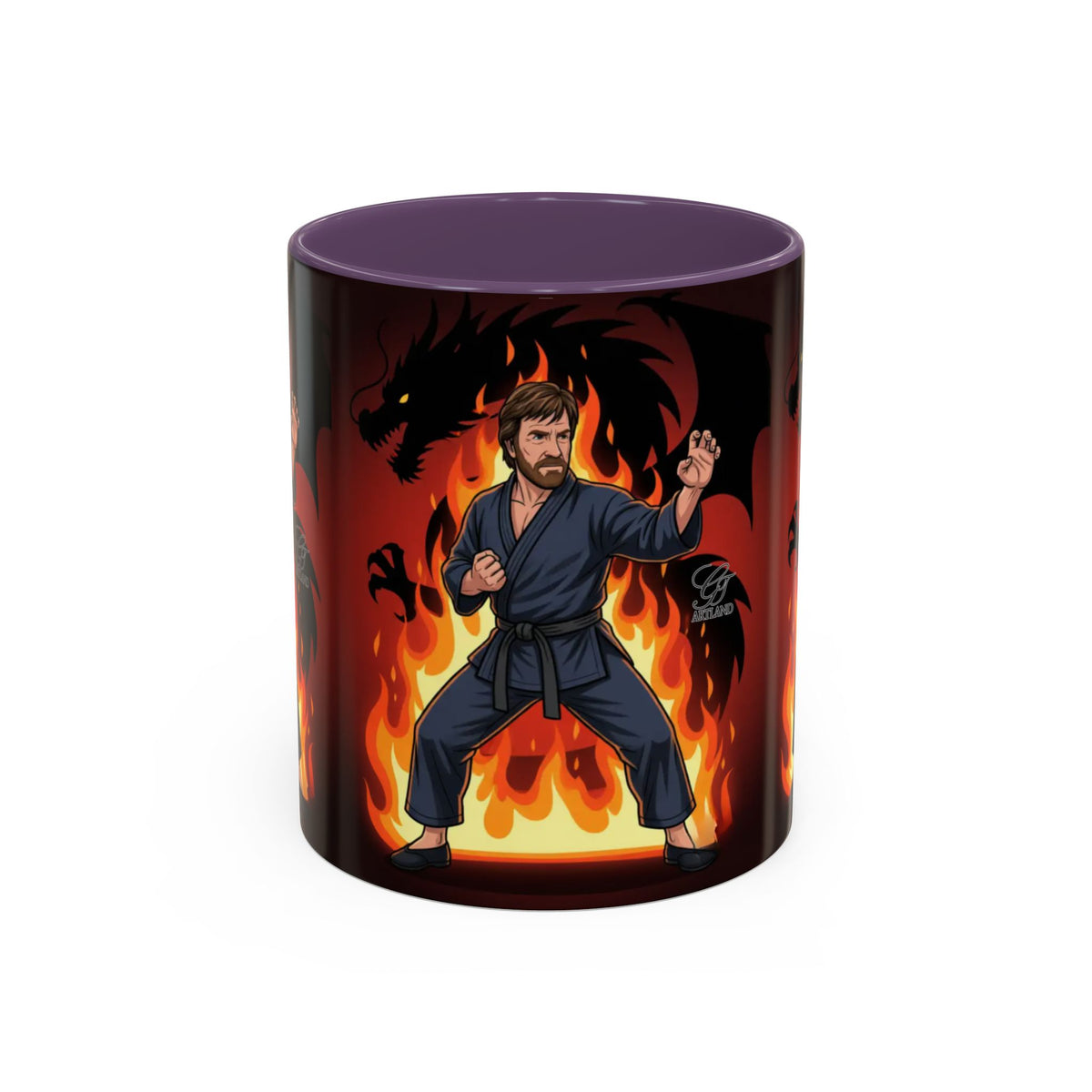 Martial Artist Chuck Norris with Dragon Flames Mug | Accent Coffee Mug 11oz/15oz by GT Artland