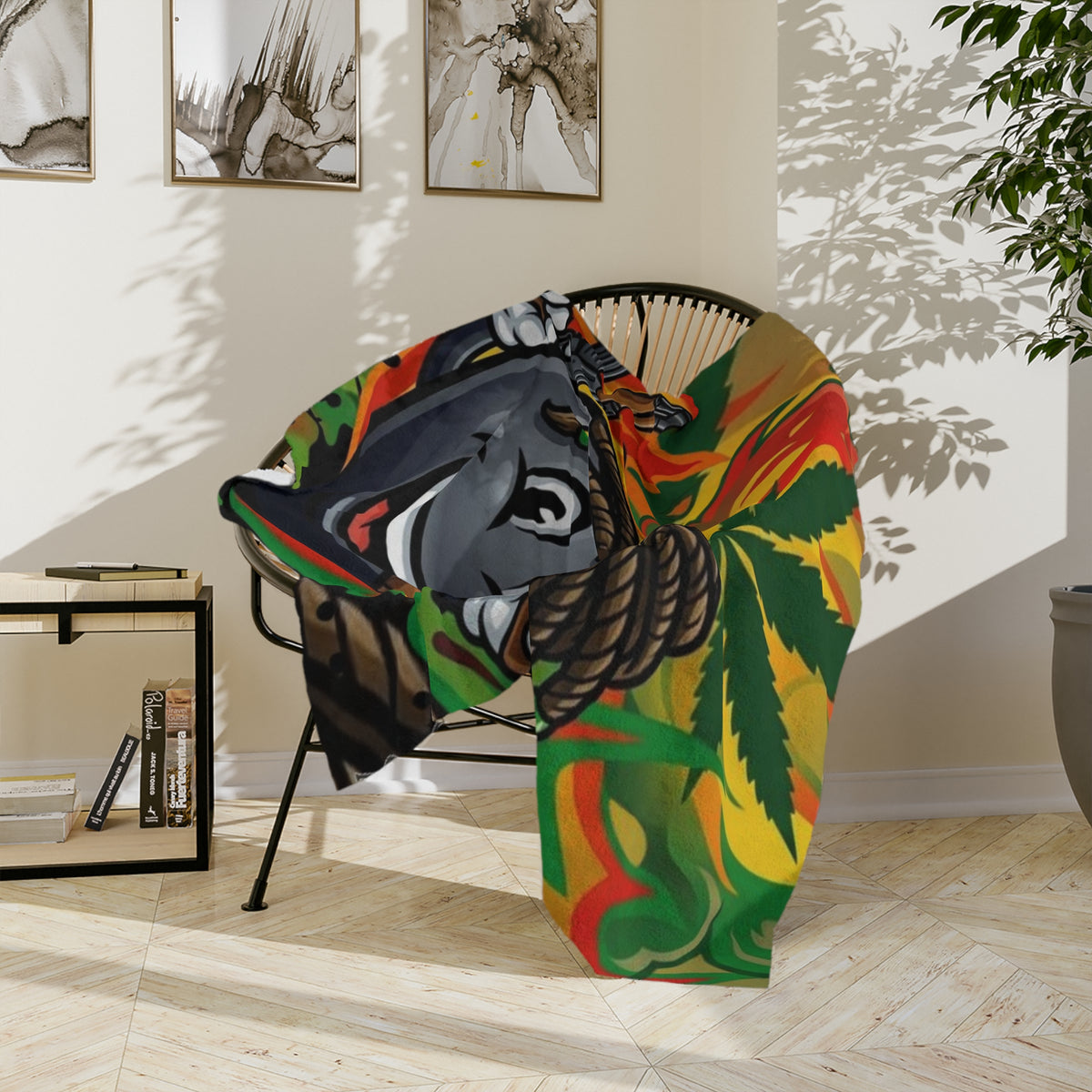 Rasta Grenade Character Velveteen Microfiber Blanket | Cannabis Leaf, Dreadlocks by GT Artland