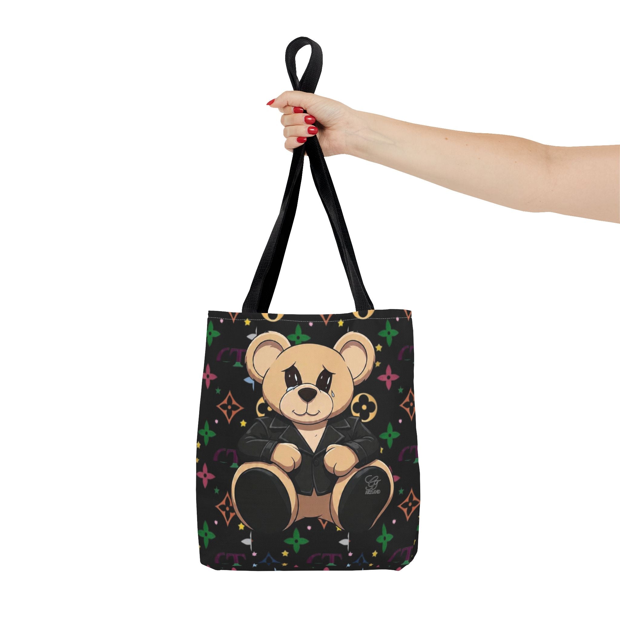 Elite Black Urban Designer Teddy Bear Monogram Tote Bag by GT Artland
