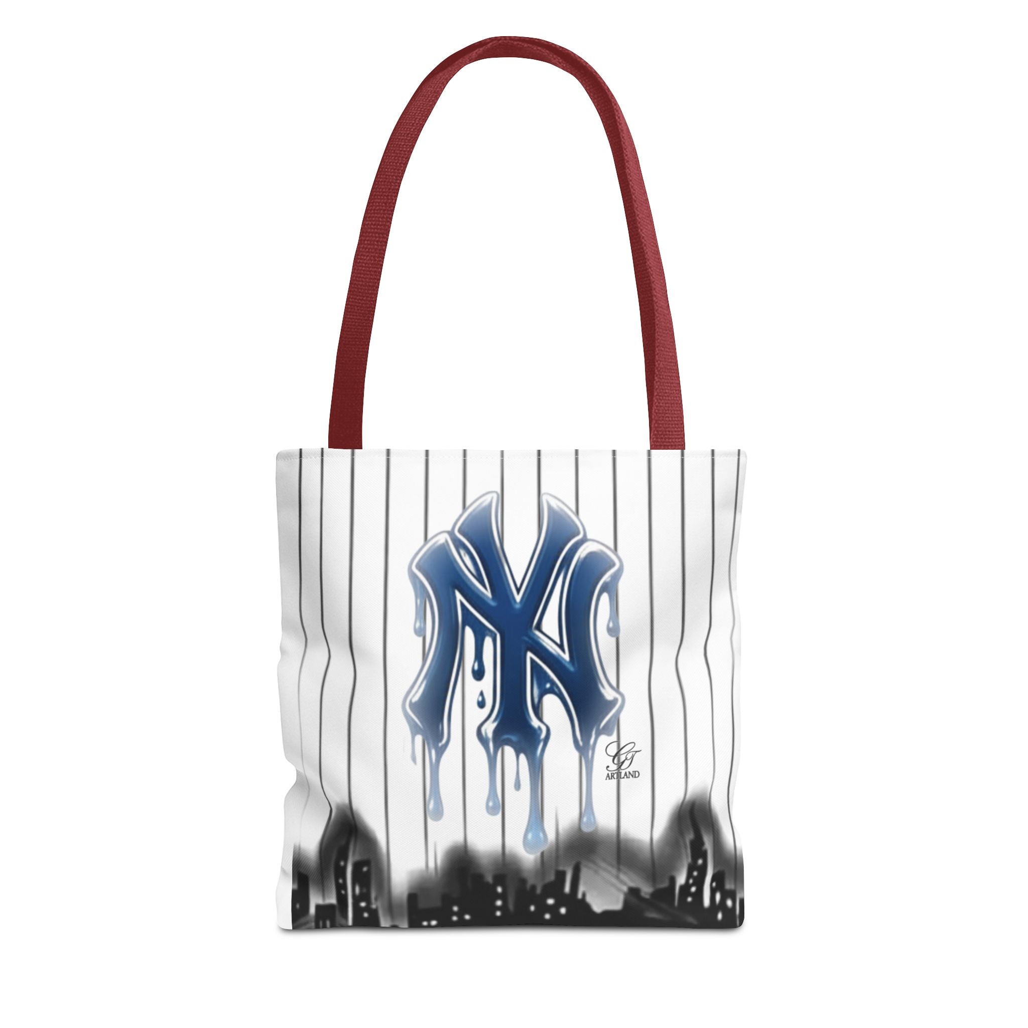 Drip NY Fan Gear Logo Pinstripe Tote Bag — Urban Baseball Cityscape by GT Artland