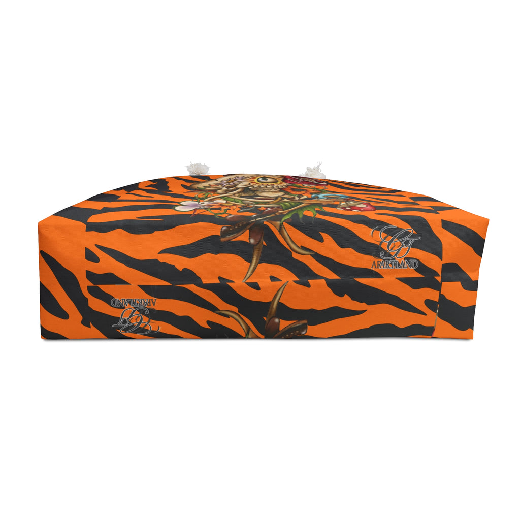 Sugar Skull Skull Bouquet Weekender Bag | Orange Black Tiger Stripes by GT Artland