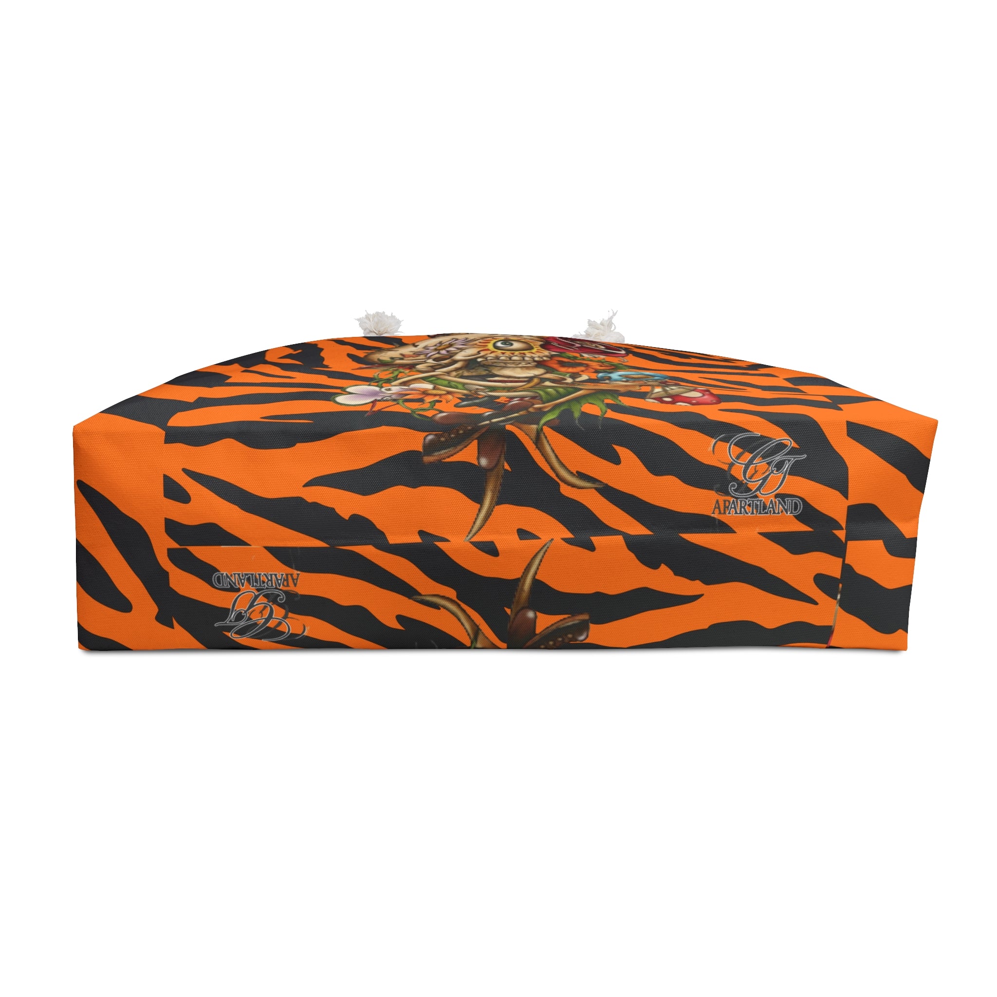 Sugar Skull Skull Bouquet Weekender Bag | Orange Black Tiger Stripes by GT Artland