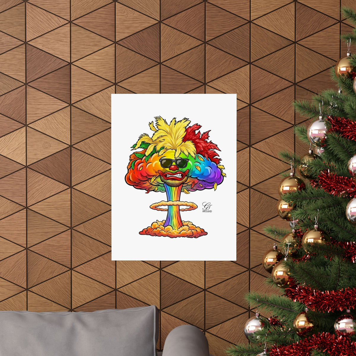 Rainbow Clown Mushroom Cloud Poster | Matte Vertical Art Print by GT Artland
