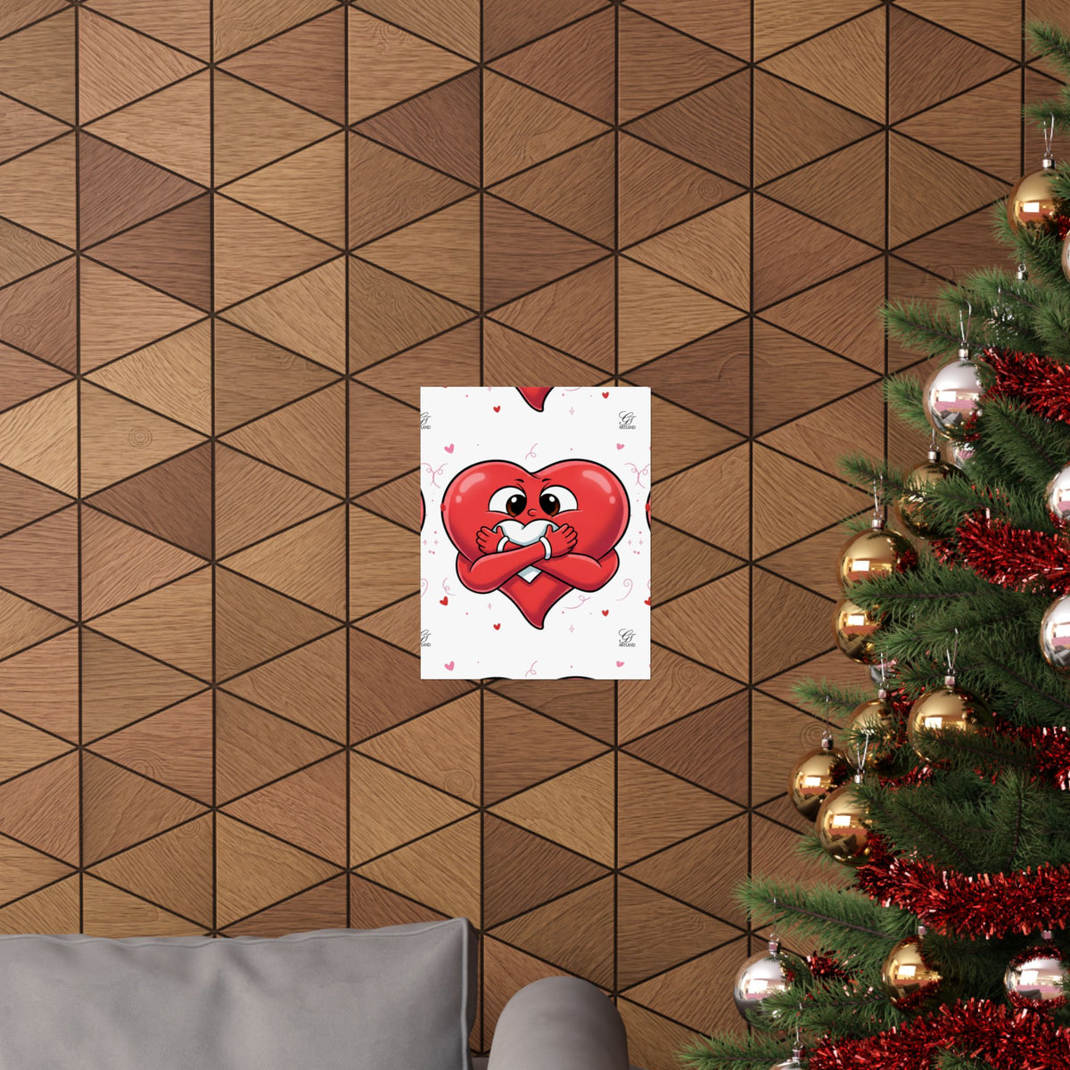 Valentine Hug Heart Matte Poster — Cute Cartoon Heart Embrace Wall Art by GT Artland