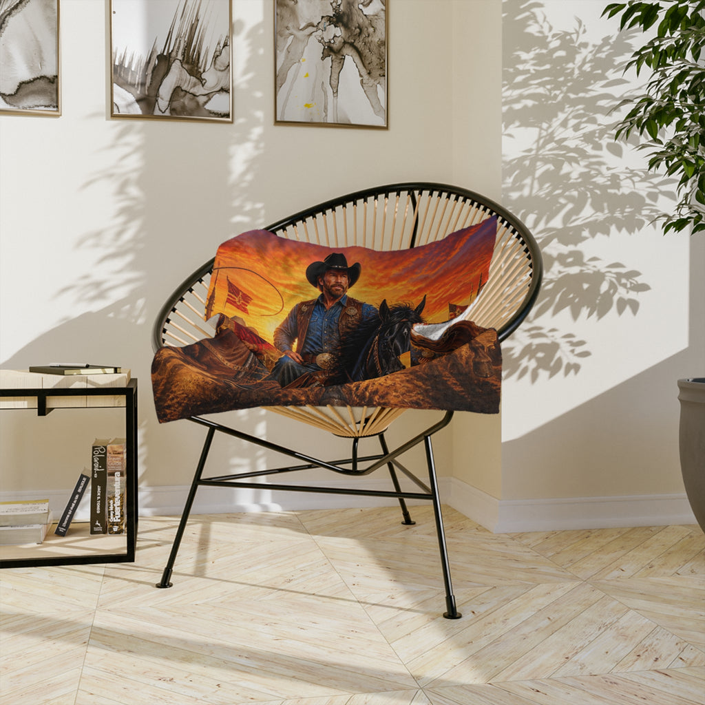 Cowboy Riders Blanket | Western Rodeo Sunset Velveteen Microfiber Blanket