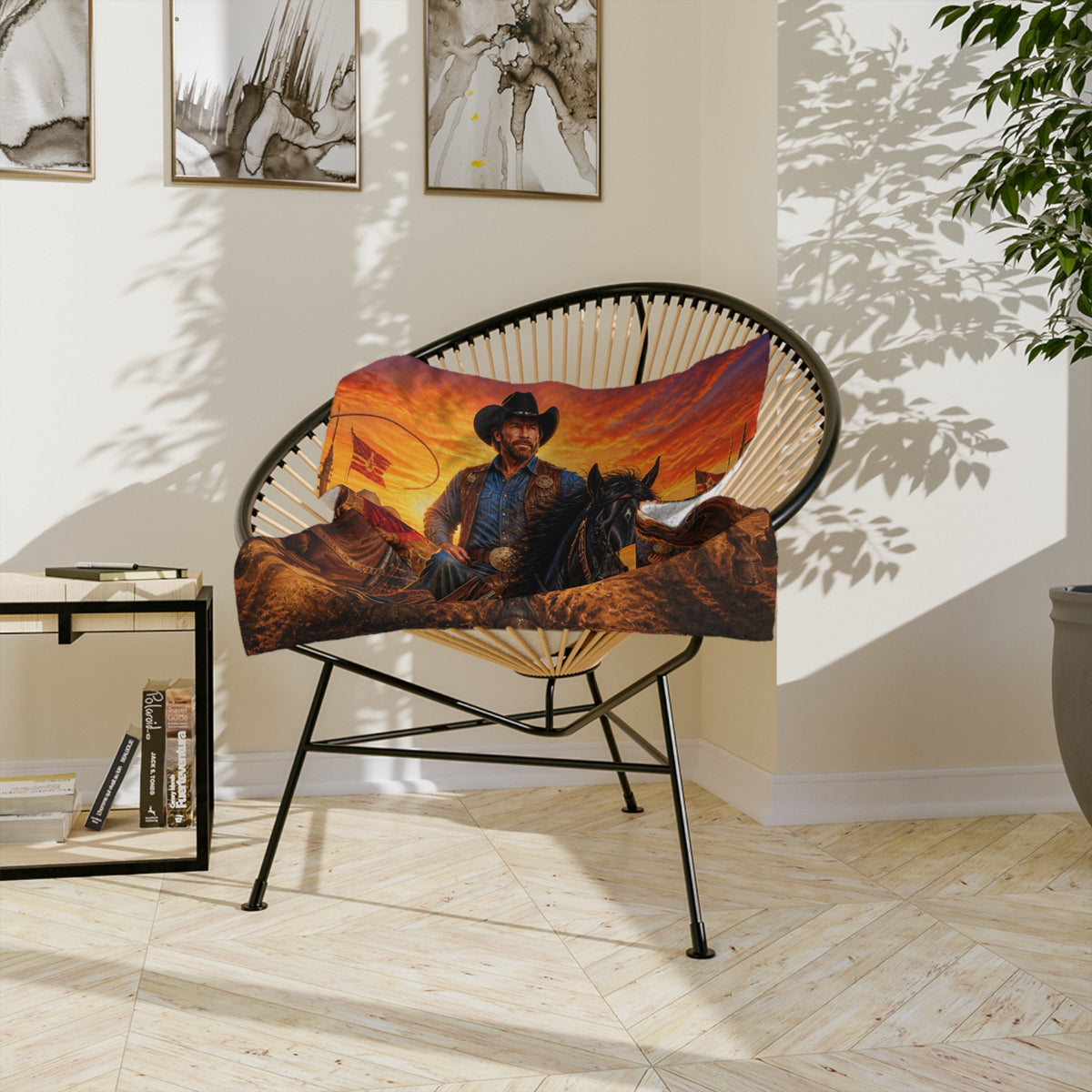 Cowboy Riders Blanket | Western Rodeo Sunset Velveteen Microfiber Blanket