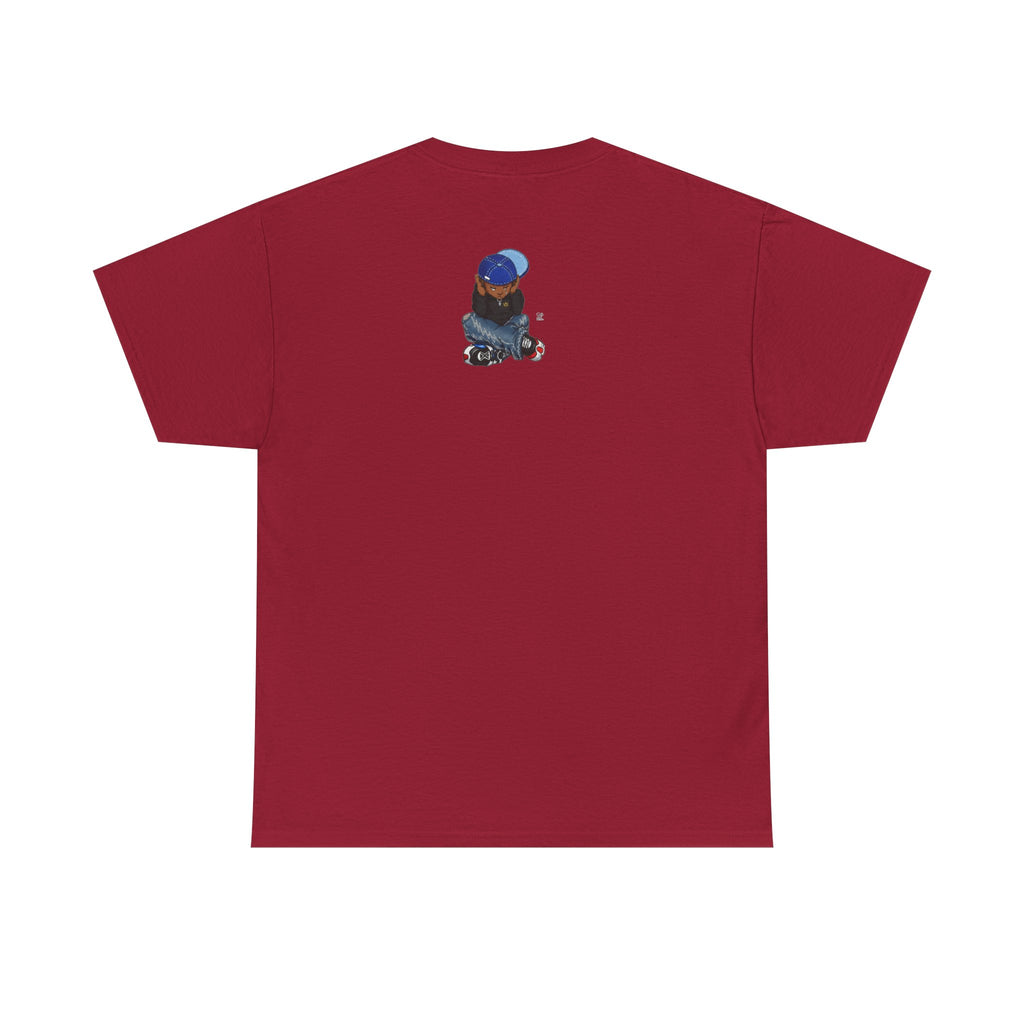 Ebony Sad Kid Illustration T-Shirt | Sitting Boy Graphic Tee b