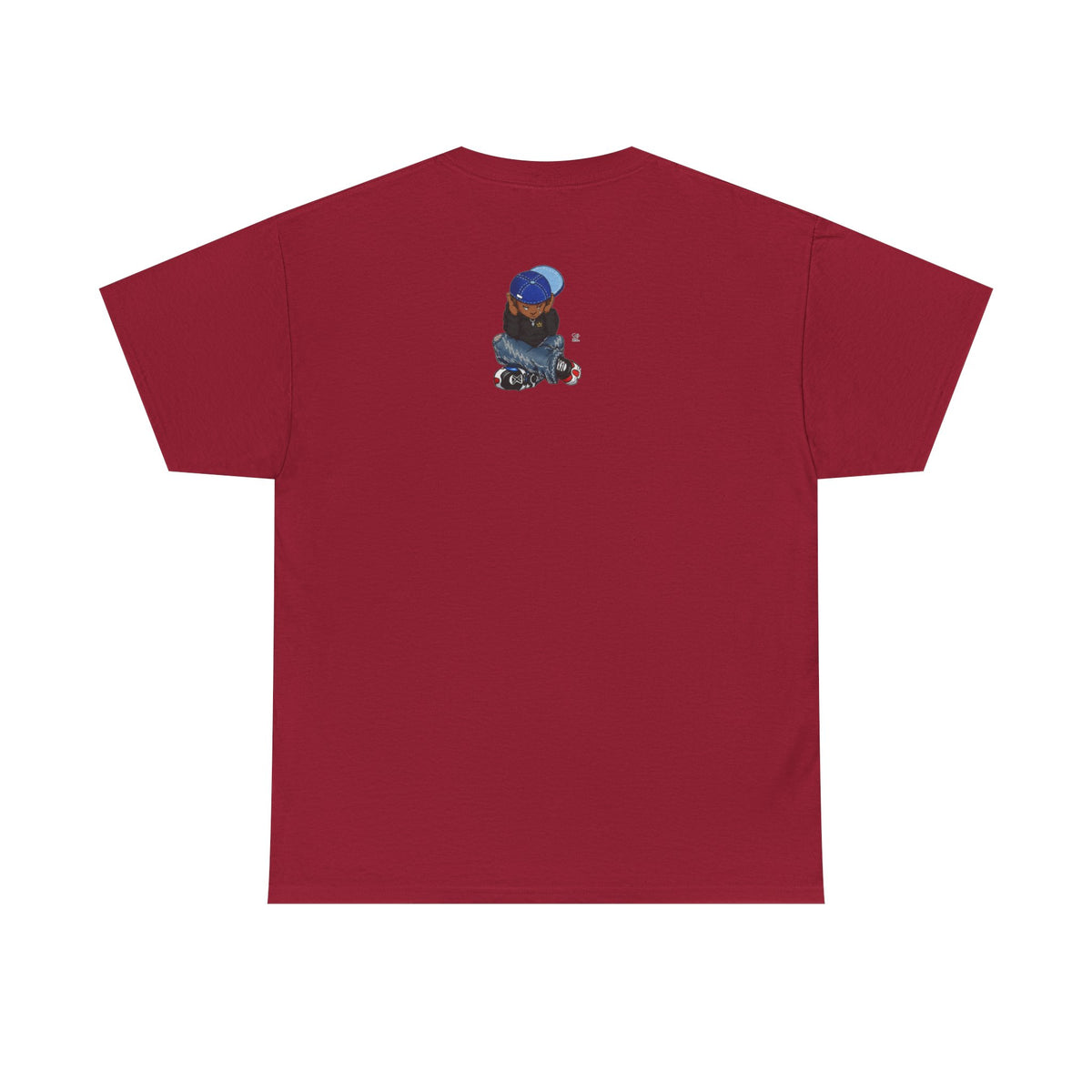 Ebony Sad Kid Illustration T-Shirt | Sitting Boy Graphic Tee b