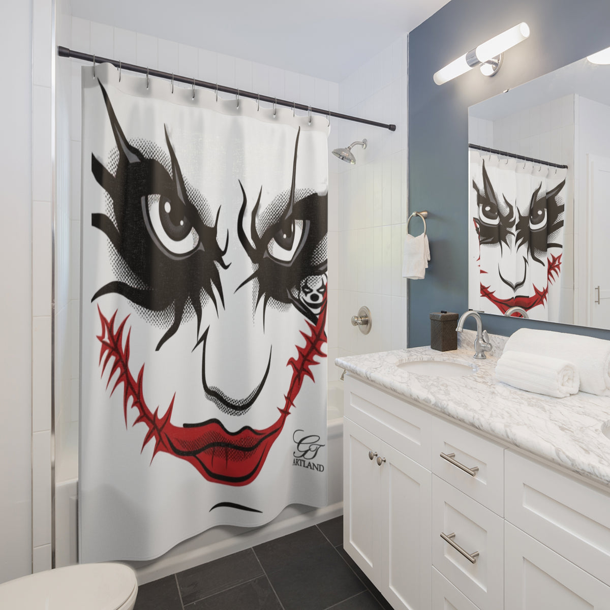 Clown Face Halloween Dark Horror Designer Shower Curtain Bathroom Decor by GT Artland