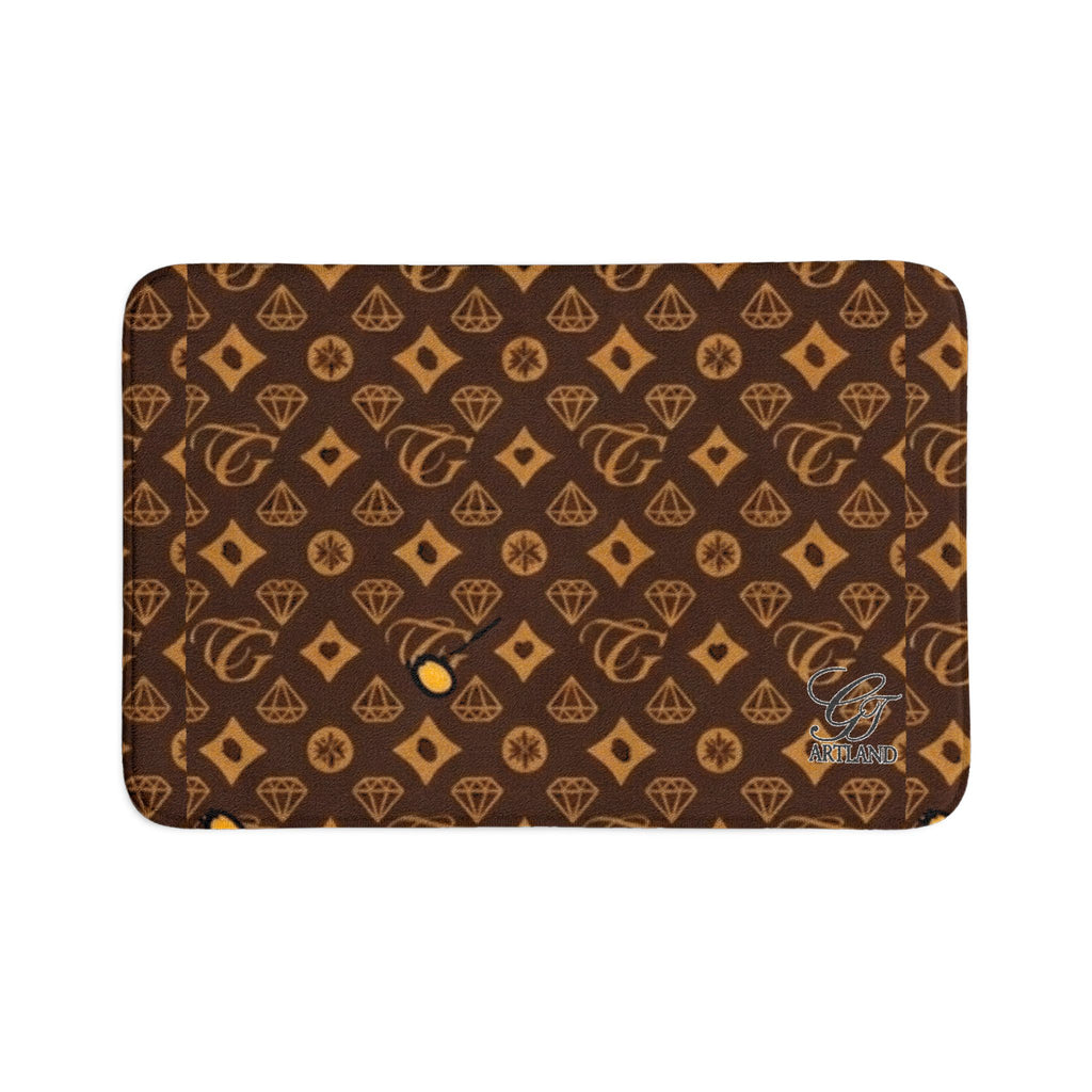 Retro Brown Monogram High Fashion Designer Geometric 3-Piece Bath Mat Set by GT Artland