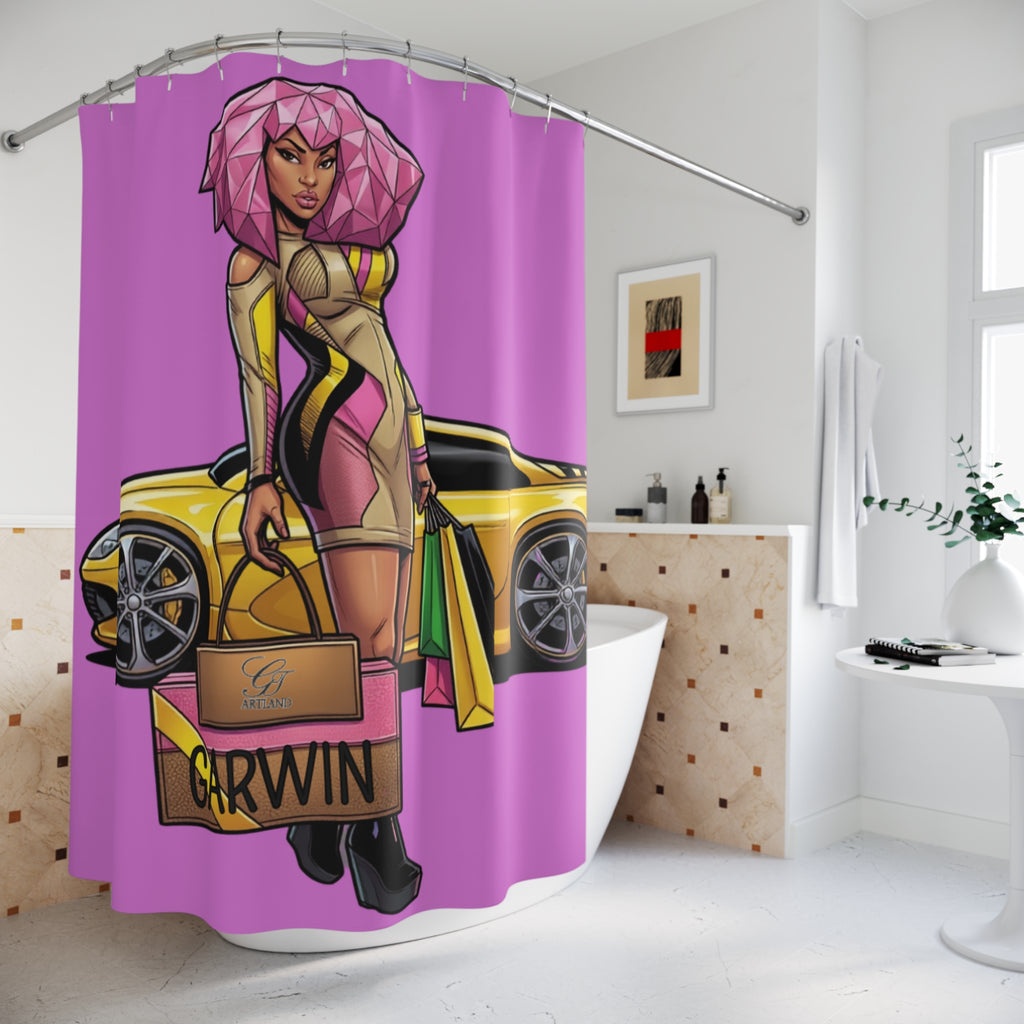 Pink Diva Vixen W Sports Car Shower Curtain | Gothic Bathroom Décor by GT Artland