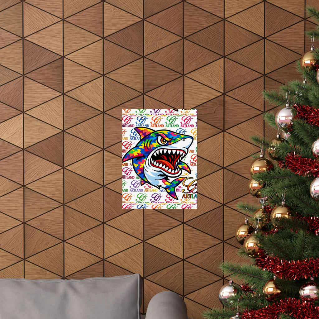 Colorful Rainbow Killa Shark Matte Poster – Bold Ocean Wall Art by GT Artland