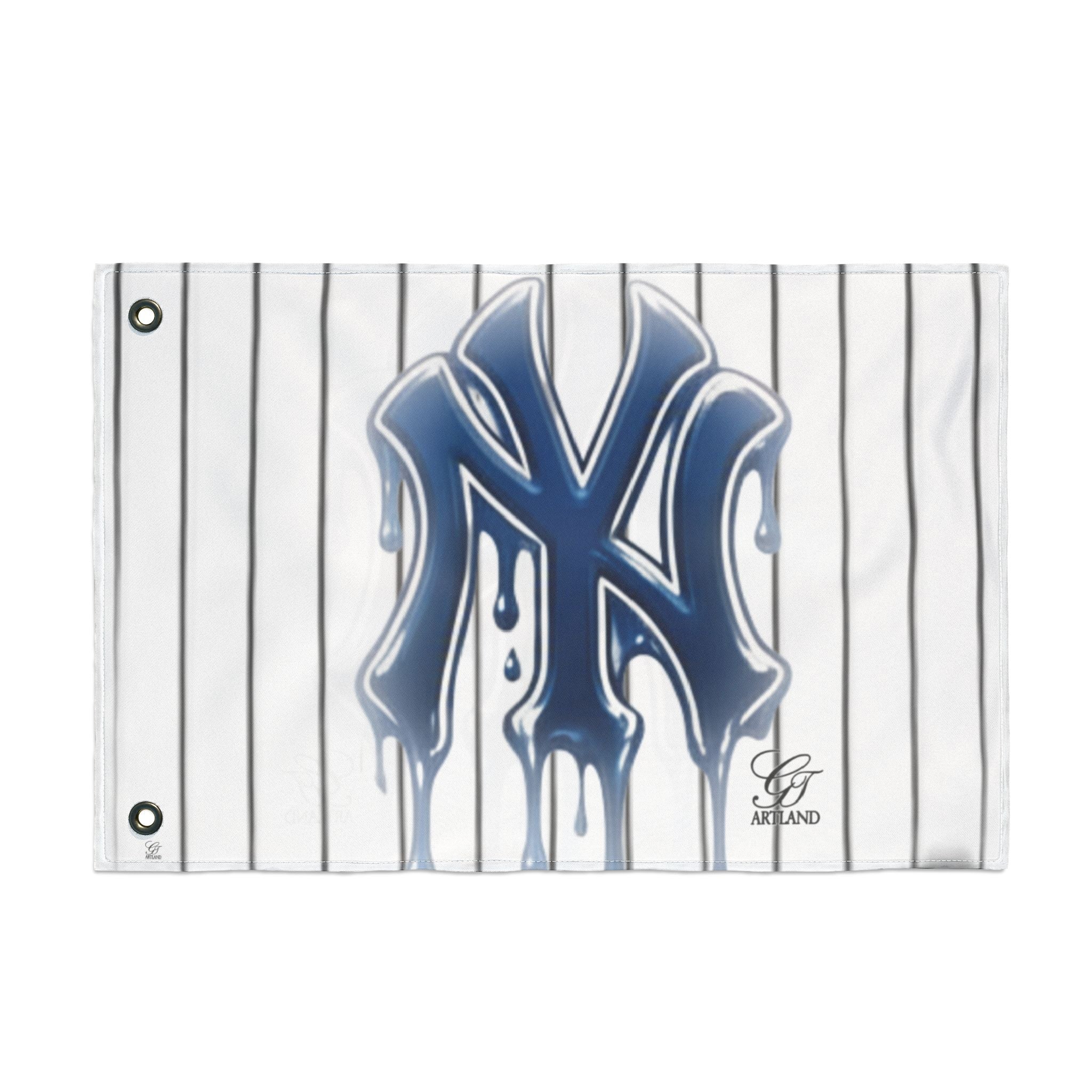 Dripping Pinstripe NY Fan Logo Flag | Double Sided Designer Flag by GT Artland