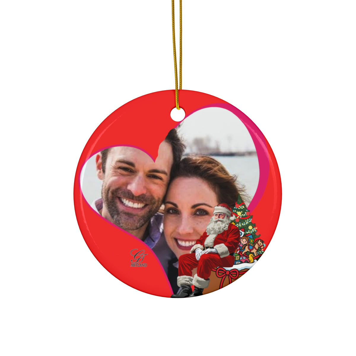 Personalized Photo Christmas Ornament — Ceramic Heart Round Holiday Keepsake by GT Artland