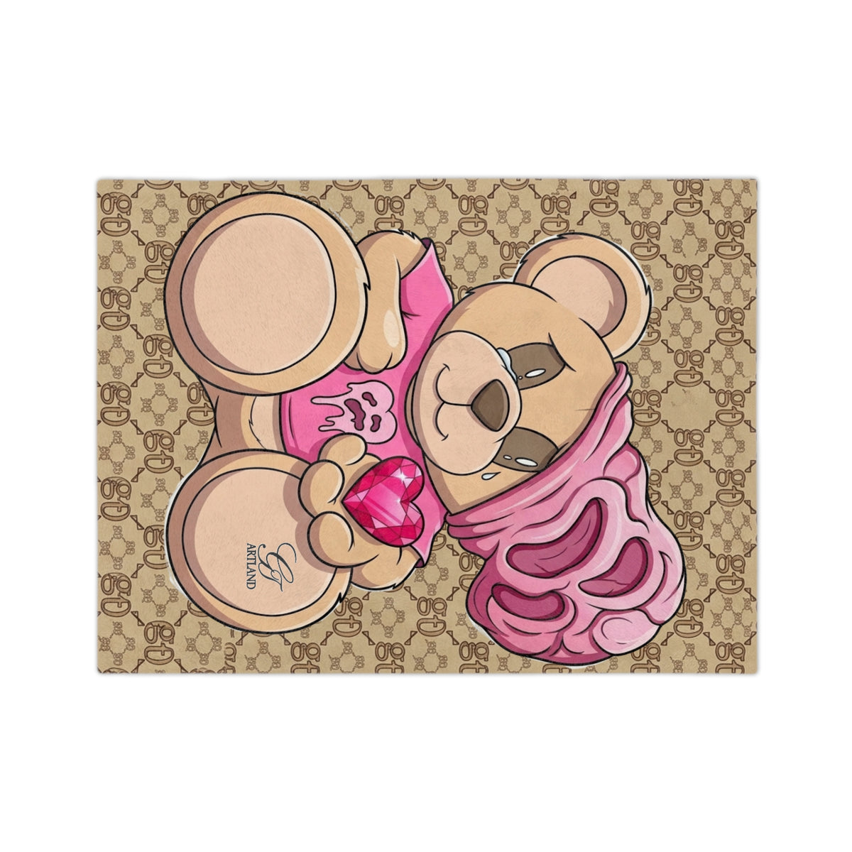 Pink Drippy Teddy Holding Heart Blanket | Designer Pattern Background by GT Artland