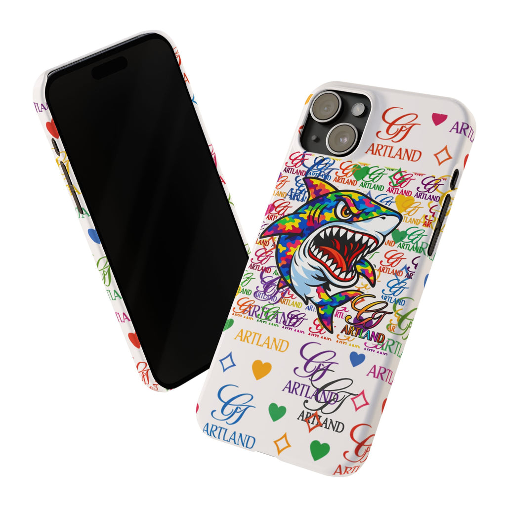 Colorful Designer Shark GT Illustration Slim Phone Case | Rainbow Logo Pattern by GT Artland