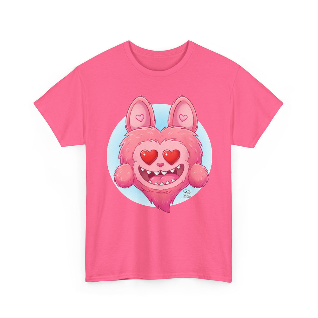 Pink Heart-Eyed Monster T-Shirt | Cute Fuzzy Creature by GT Artland
