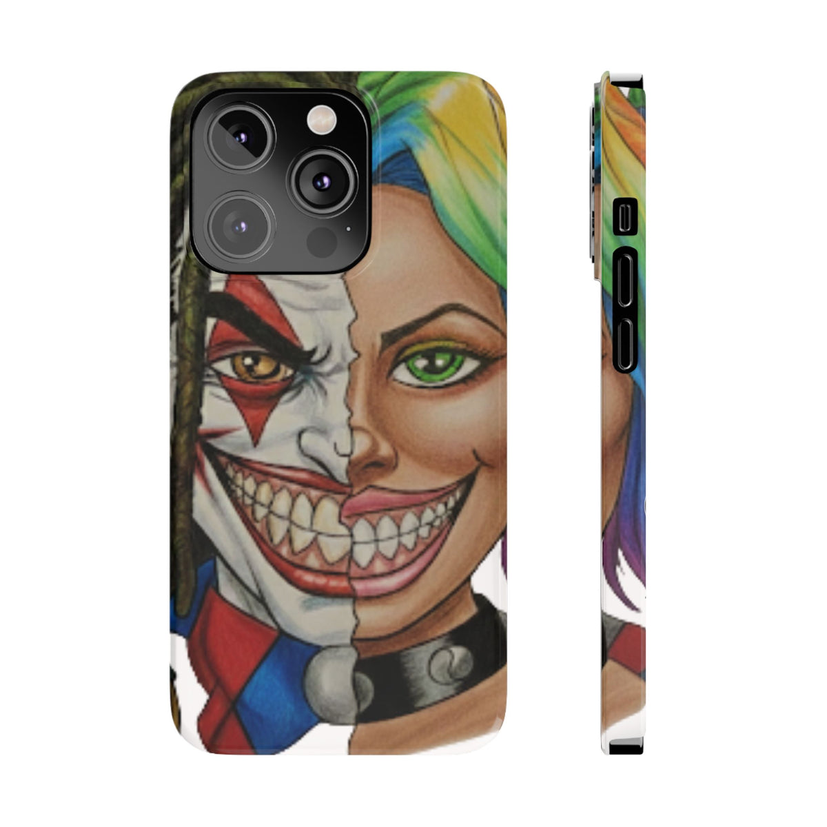 Crazy Couple Clown and Girl Half and Half 2 Faced Illustration Slim Phone Case | by GT Artland