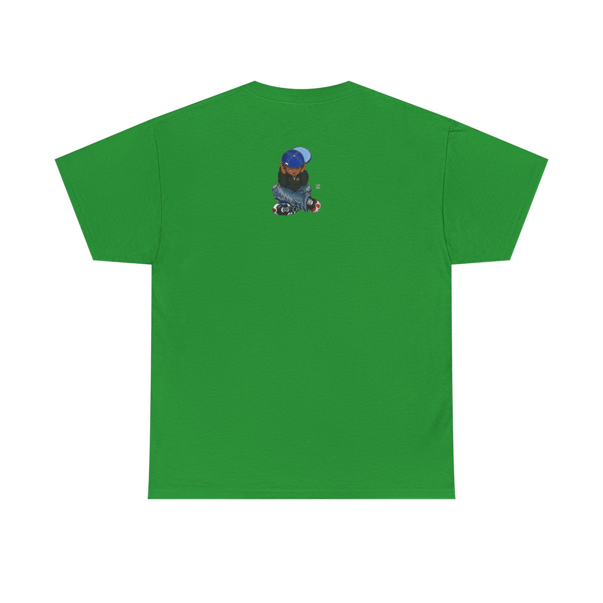 Ebony Sad Kid Illustration T-Shirt | Sitting Boy Graphic Tee b