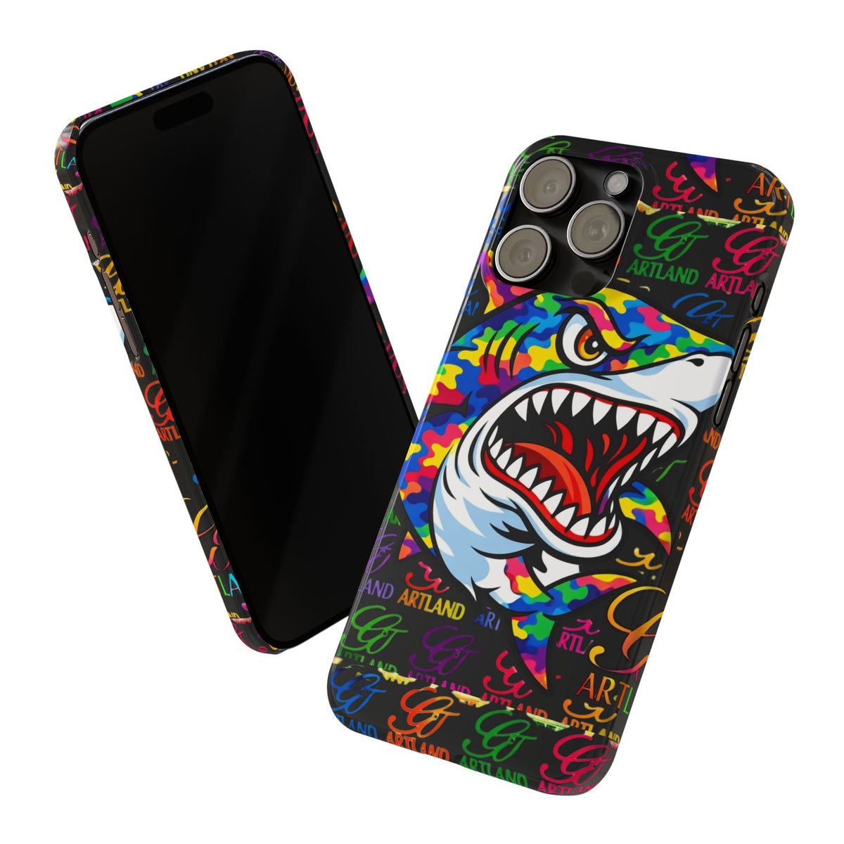 Colorful Shark GT Illustration Slim Phone Case | Neon Graffiti Pattern by GT Artland