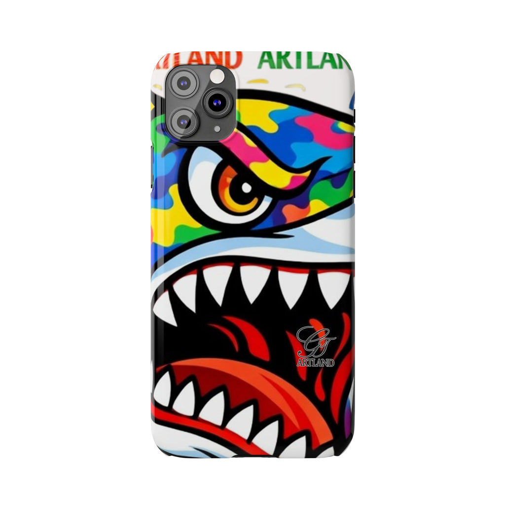 Colorful Designer Shark Face Slim Phone Case | Bold Shark Bite Graphic by GT Artland