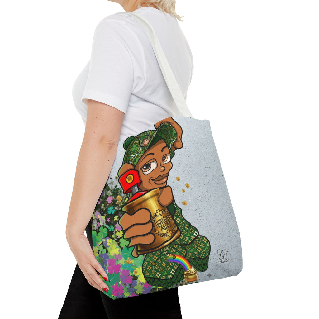 "Lucky Art" Spray Can Ebony Couple (Boy/Girl) St Patrick Theme Designer Tote Bag by GT Artland