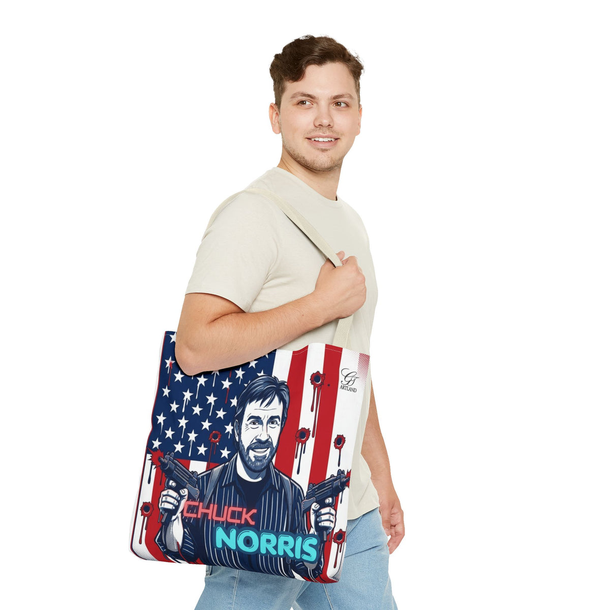 Patriotic Action Designer Edition Hero Tote Bag — 'Chuck Norris' Graphic by GT Artland