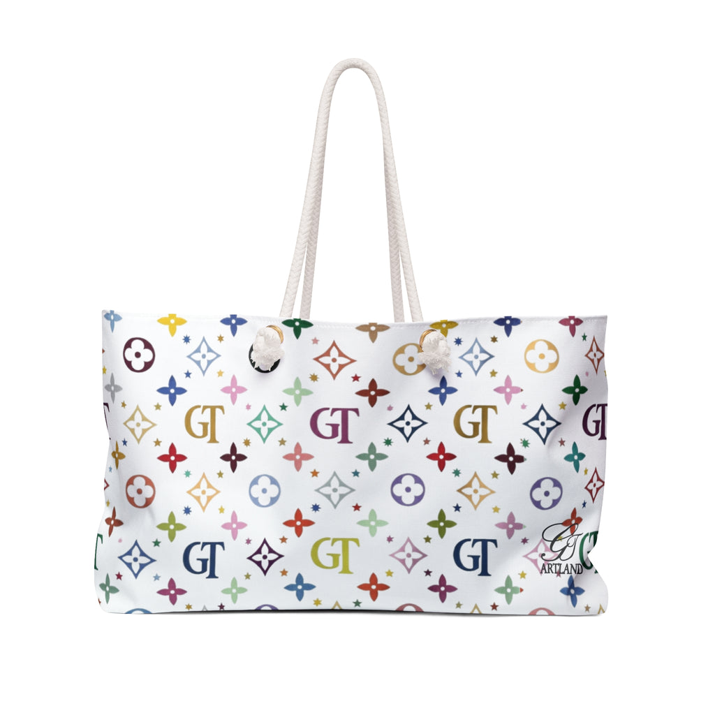 Designer Rainbow Deluxe Monogram High Fashion Pattern Weekender Bag | Canvas Tote Travel Bag by GT Artland