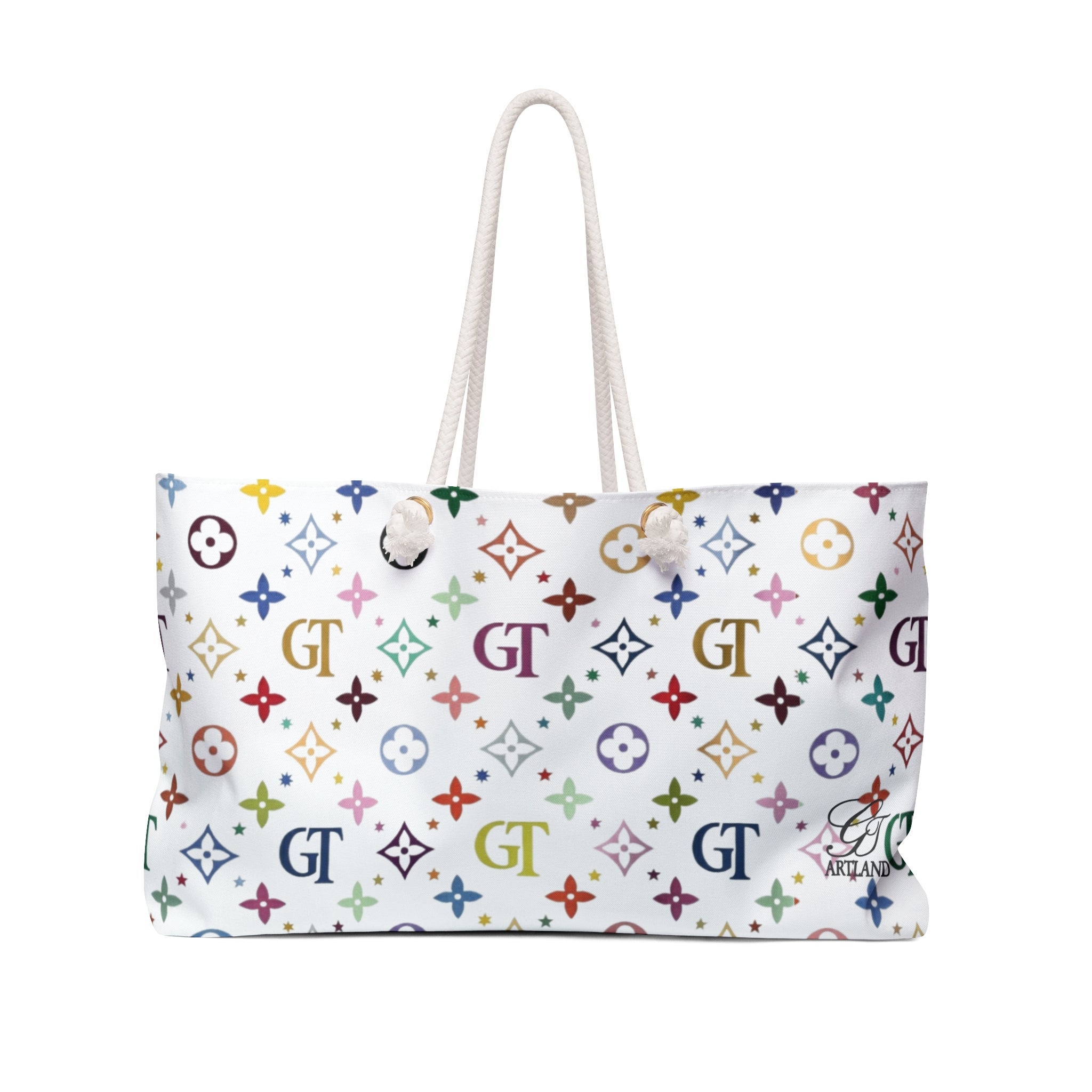 Designer Rainbow Deluxe Monogram High Fashion Pattern Weekender Bag | Canvas Tote Travel Bag by GT Artland