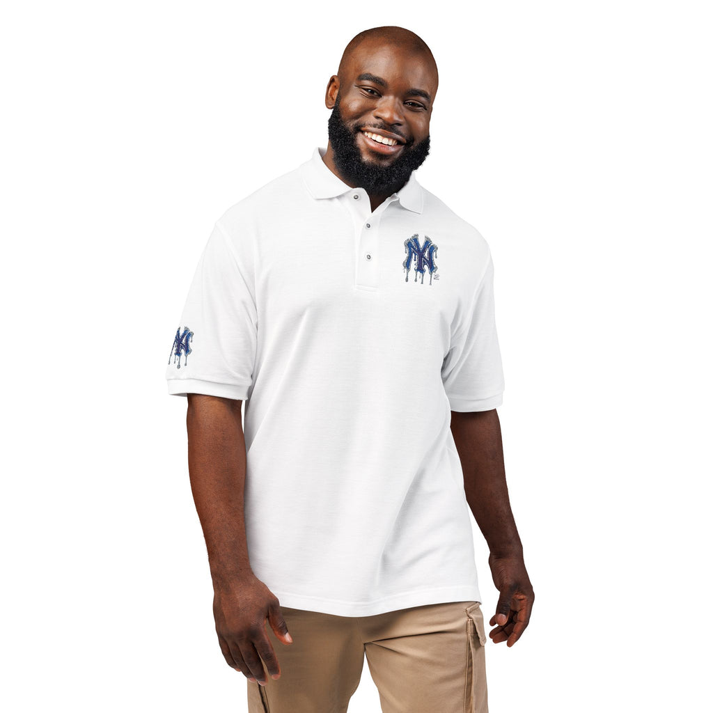 Blue Designer NYC Fan Drip NY Logo Polo Shirt by GT Artland
