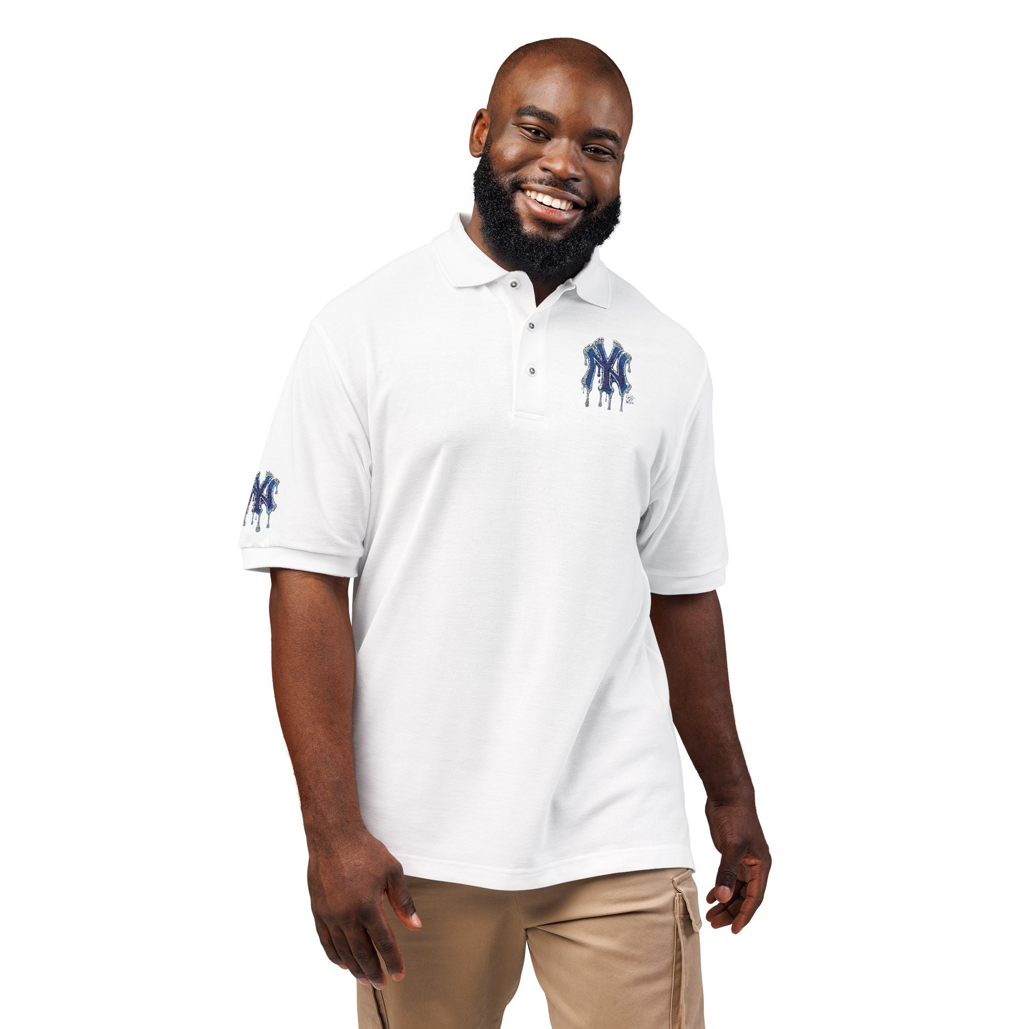 Blue Designer NYC Fan Drip NY Logo Polo Shirt by GT Artland