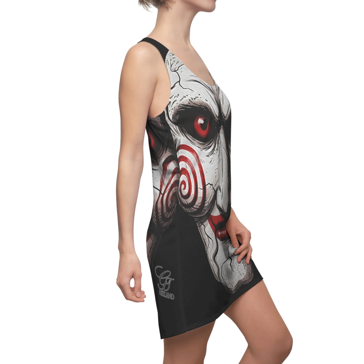 Spooky Cracked Mask Evil Dummy Halloween Dark Horror Racerback  Dress