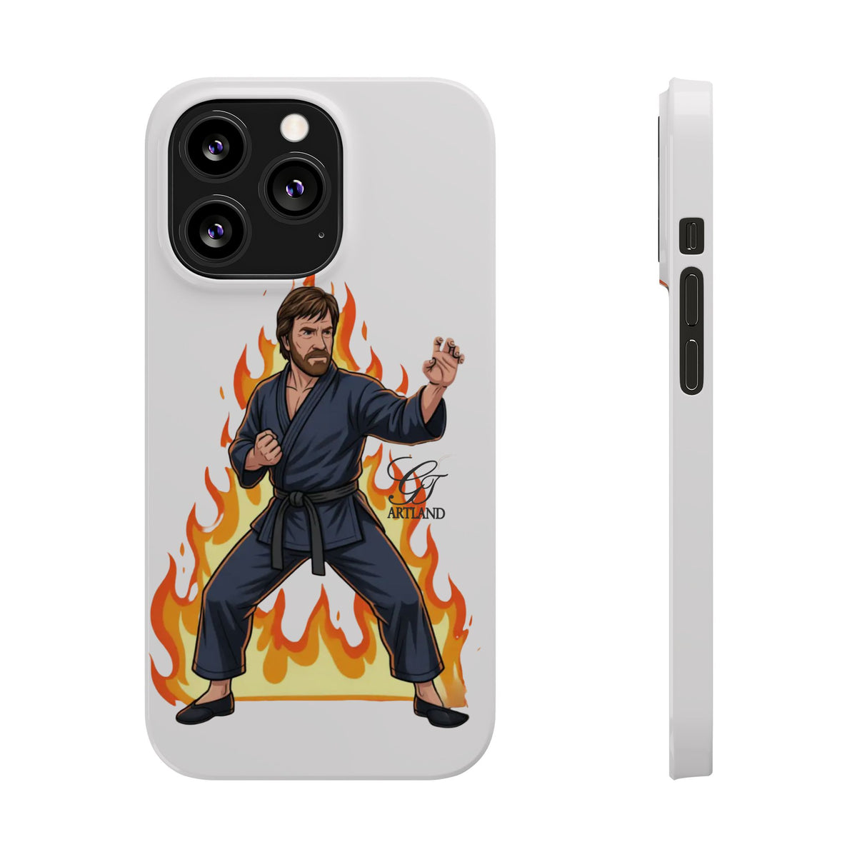 Karate Master Chuck Norris Illustration Slim Phone Case | Martial Arts Flames by GT Artland