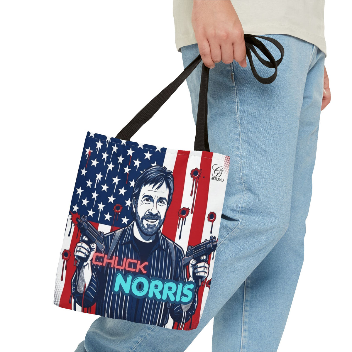 Patriotic Action Designer Edition Hero Tote Bag — 'Chuck Norris' Graphic by GT Artland